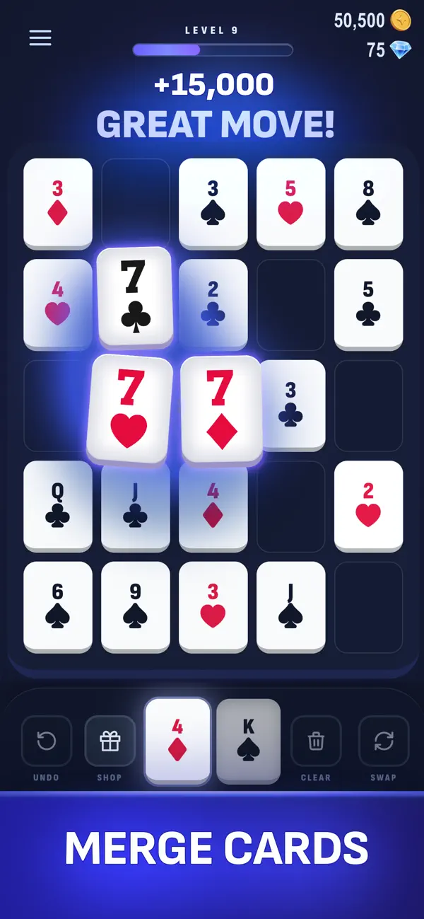 Aces gameplay screenshot showing the card board