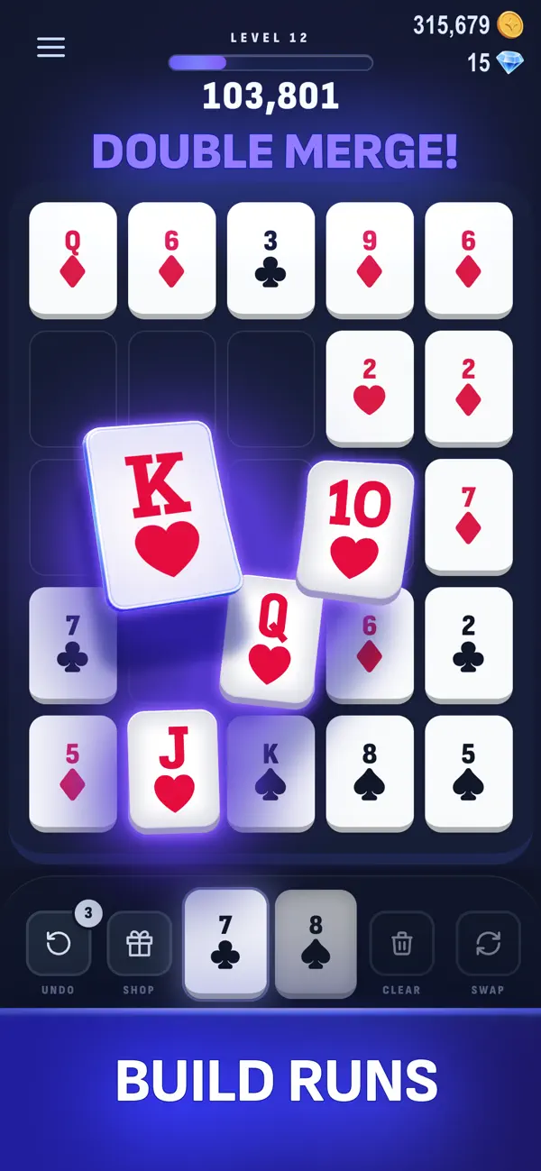 Aces gameplay screenshot showing card merges