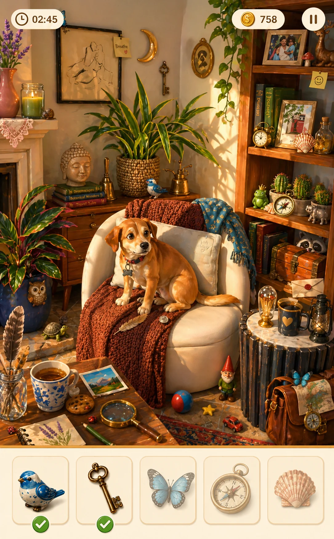 AI-stylized hidden objects game scene featuring Luna