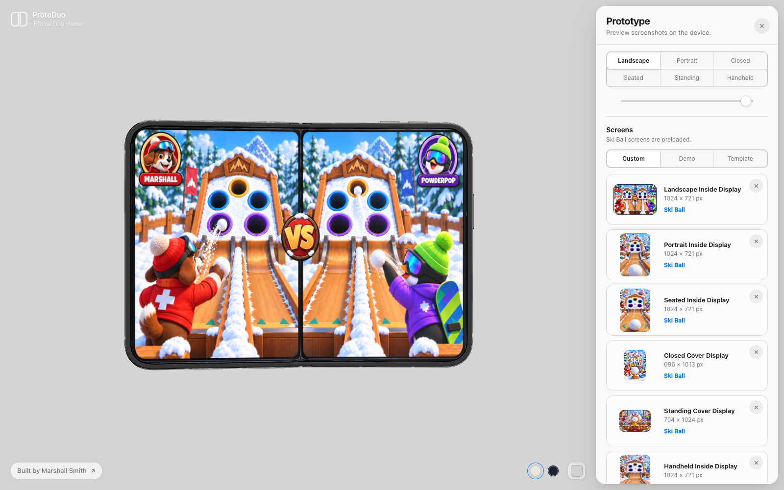 ProtoDuo with an interactive iPhone Duo device preview and screen customization controls
