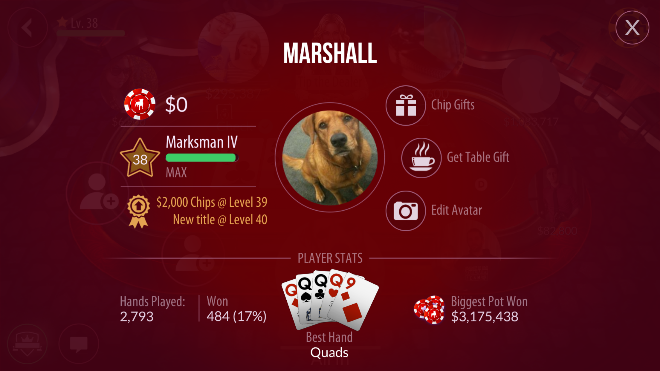 Redesigned Zynga Poker player profile